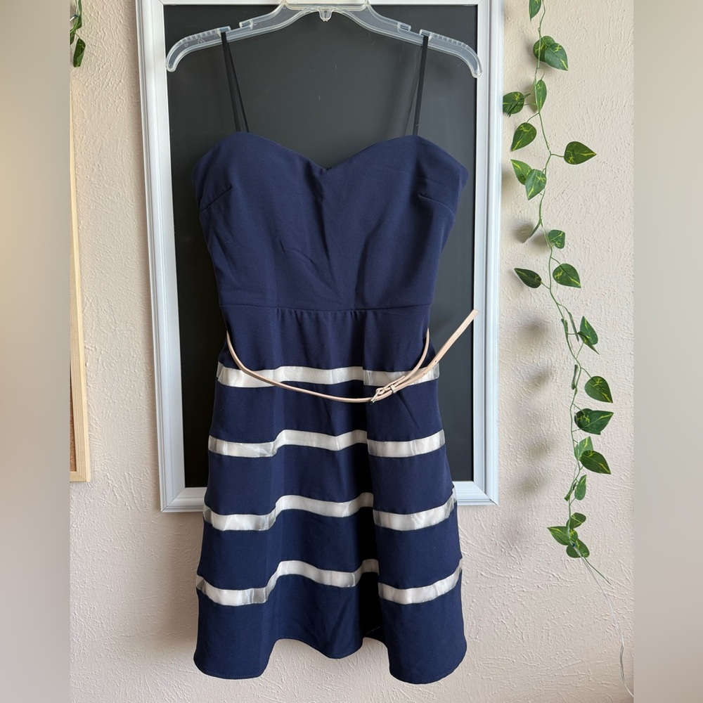 City Triangles Navy and Cream Striped Mini Dress